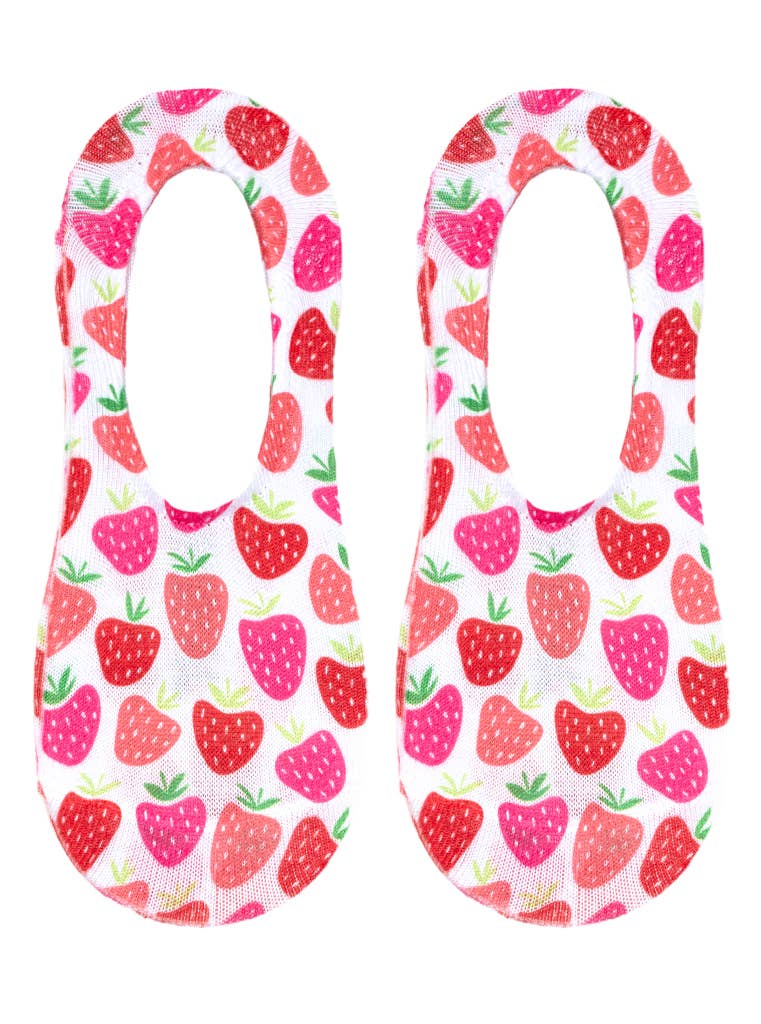 Living Royal - Wholesale Socks - Women's - No-Show Liner Socks - Pink & Red Sweet Strawberries - White1