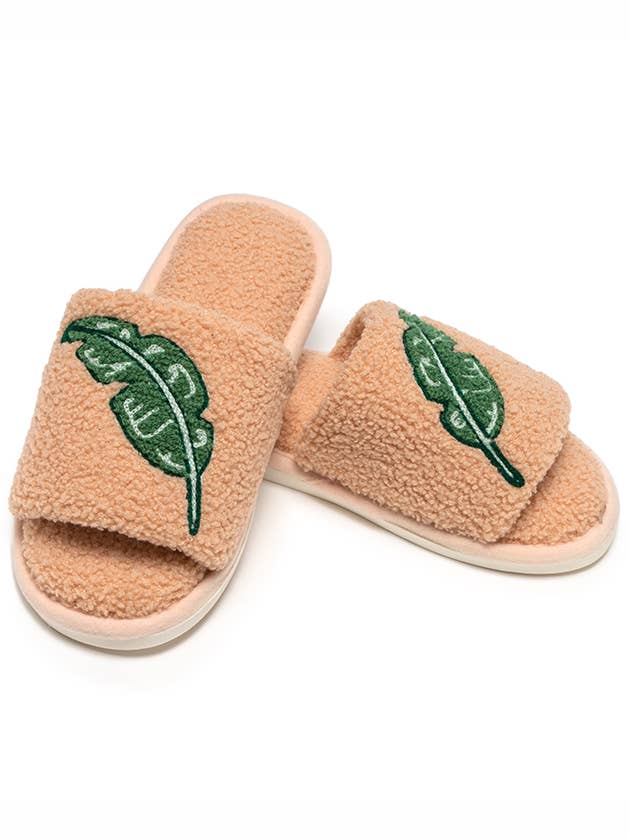 Living Royal - Wholesale Slippers - Women's - Indoor / Outdoor Slide Slippers - Palm Tree Leaves - Tan