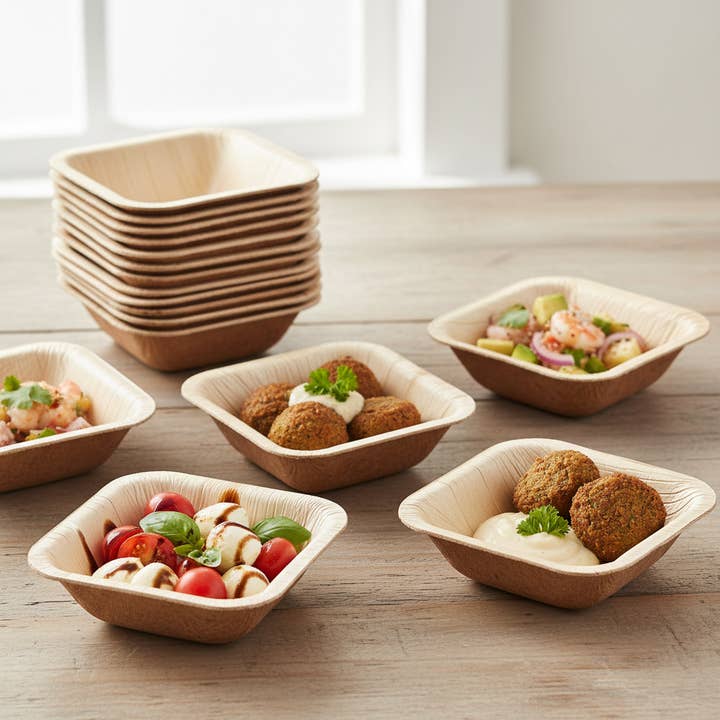 Smarty had a Party - Wholesale Disposable Plate - 1.5 oz. Square Palm Leaf Eco Friendly Mini Bowls - 25 pcs6