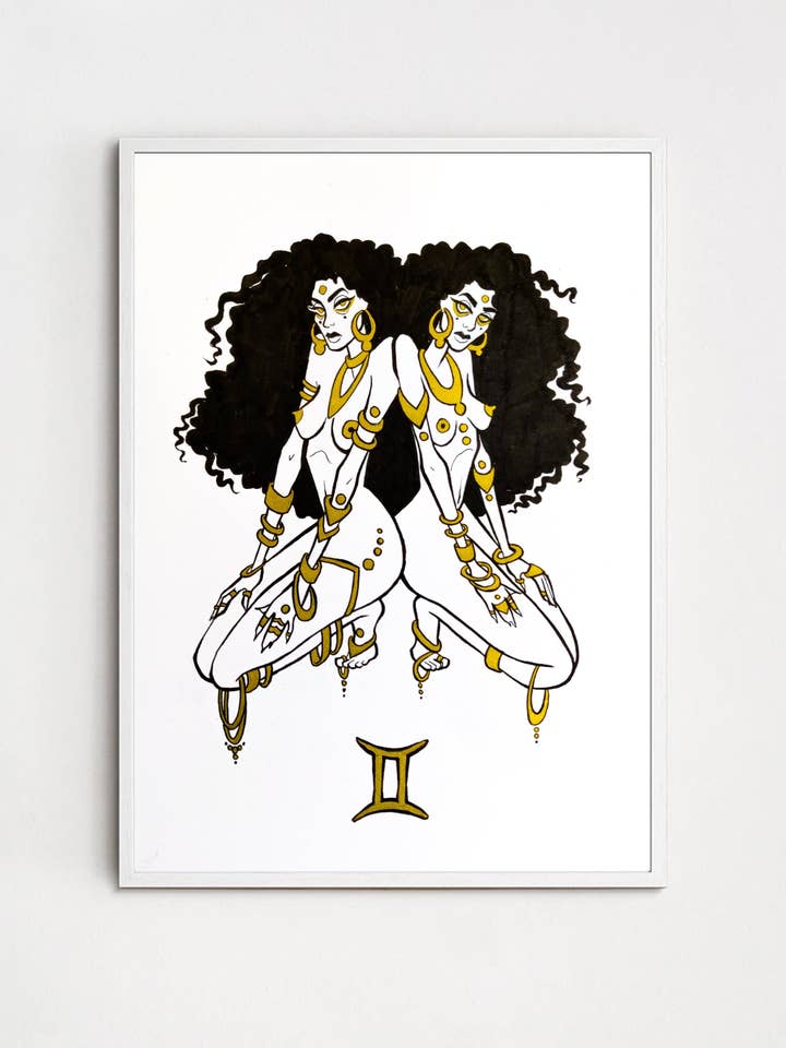 Zodiac-serien (Gemini) -tryck, konst, illustration, dekoration för wholesale av Claudia Sahuquillo