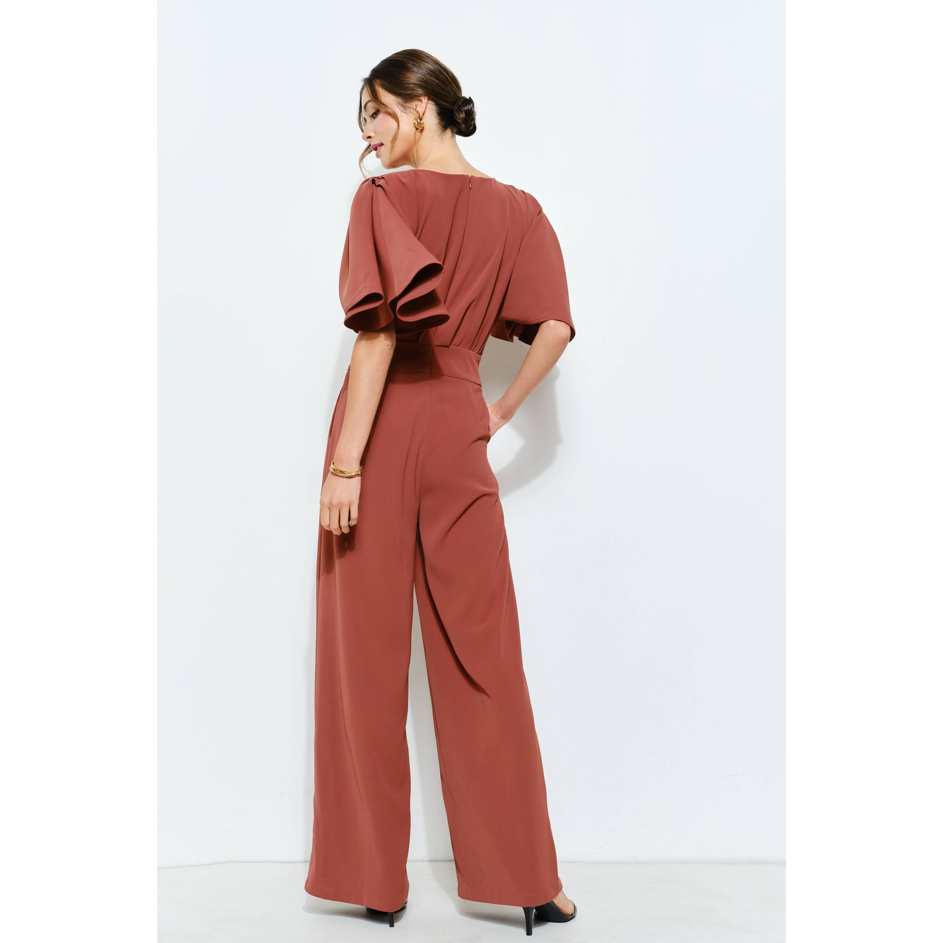 INA - Wholesale Romper - Women's - Flutter Kimino Sleeve Buckle Detail Wide Jumpsuit36