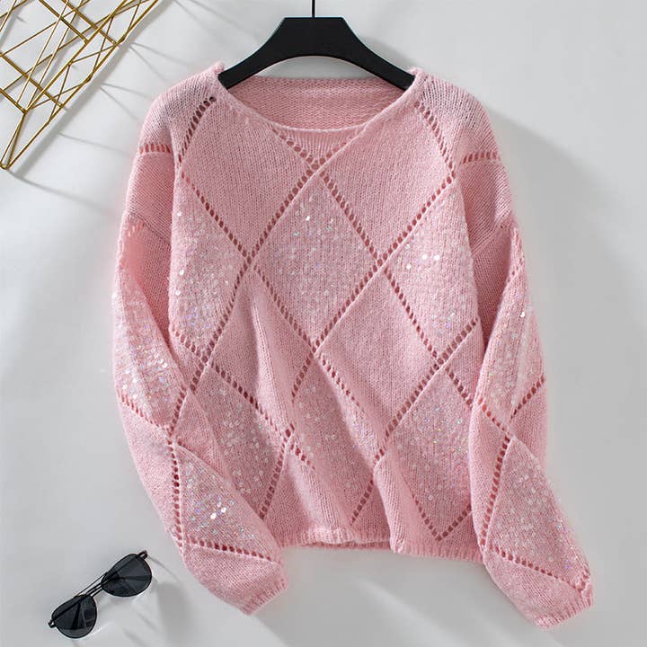 safistyle - Wholesale Knit Sweater - Women's - Hollow Sequin Loose Pullover Sweater for Women