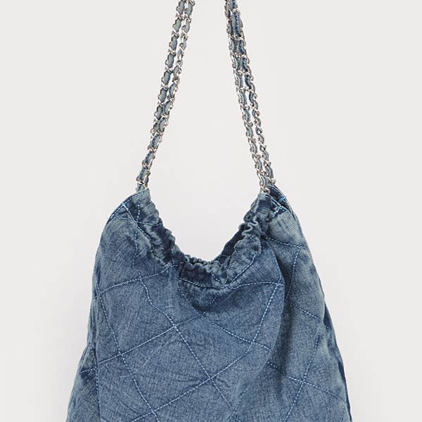 3AM BY H&D ACCESSORIES - Wholesale Shoulder Bag - Women's - Quilted Washed Denim Chain Bag