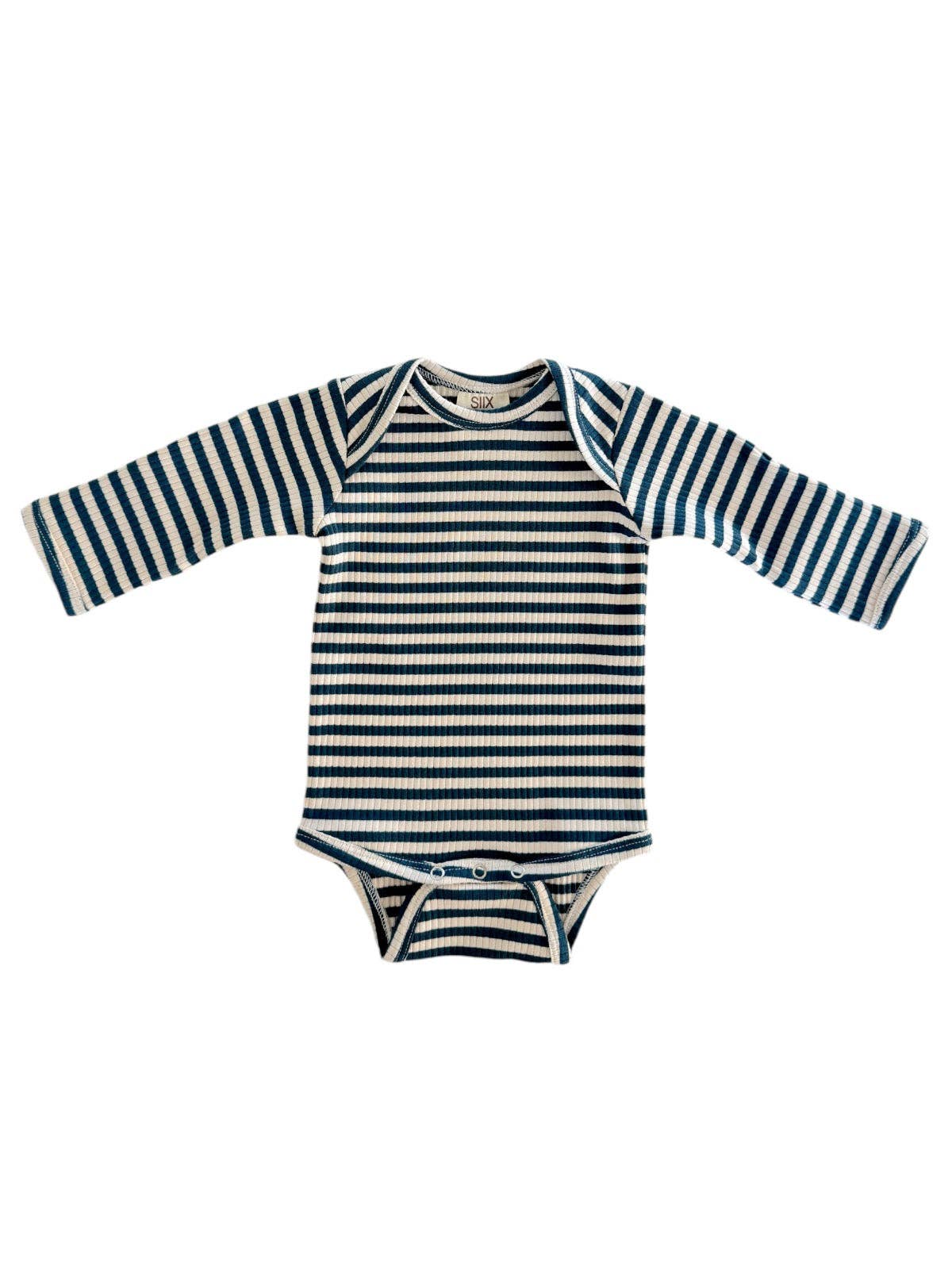 SIIX Collection - Wholesale Bodysuit (Non-Footed) - Baby - Steel Blue Stripe / Organic Ribbed Long Sleeve Bodysuit2