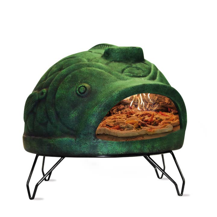 Handcrafted Fisherman’s Flame Dome Clay Pizza w/Iron Stand for wholesale by Best Life Patio