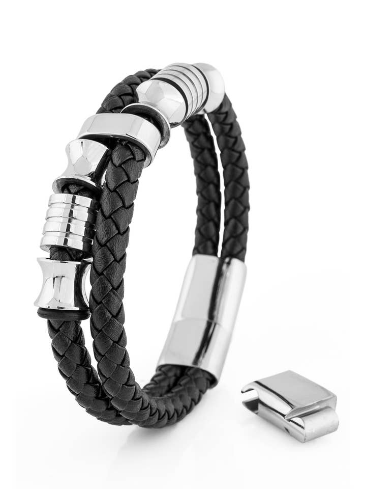 Bracelet en cuir Gracilitas argent - noir pour la vente par Blackskies