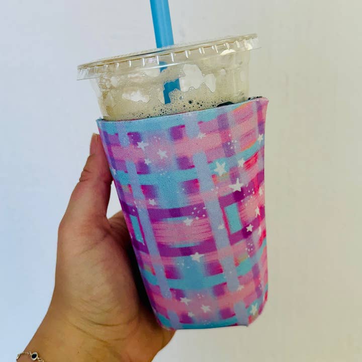 Manga para Café Gelado, Xadrez Pintado em Roxo com Padrão de Estrelas por atacado de Sonny Rising