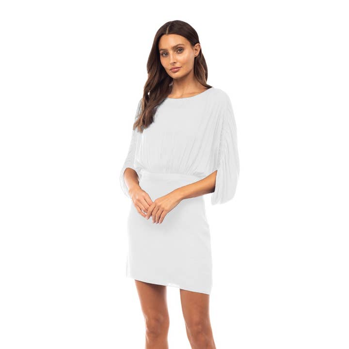 Shirred Bat Sleeve Satin Mini Dress for wholesale by Naked Zebra Rack