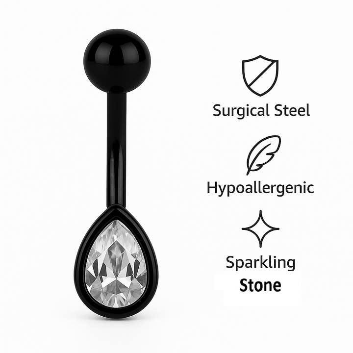 Gemscape UK - Wholesale Single Earring - Stunning Teardrop Black Diamond Stud Body Piercing - Summer3