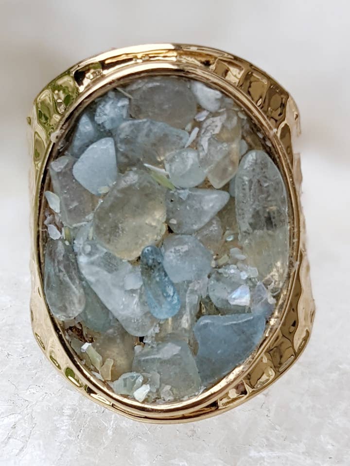 Gold Jewelry Statement Ring Raw Aquamarine Crystal for wholesale by Dynamo