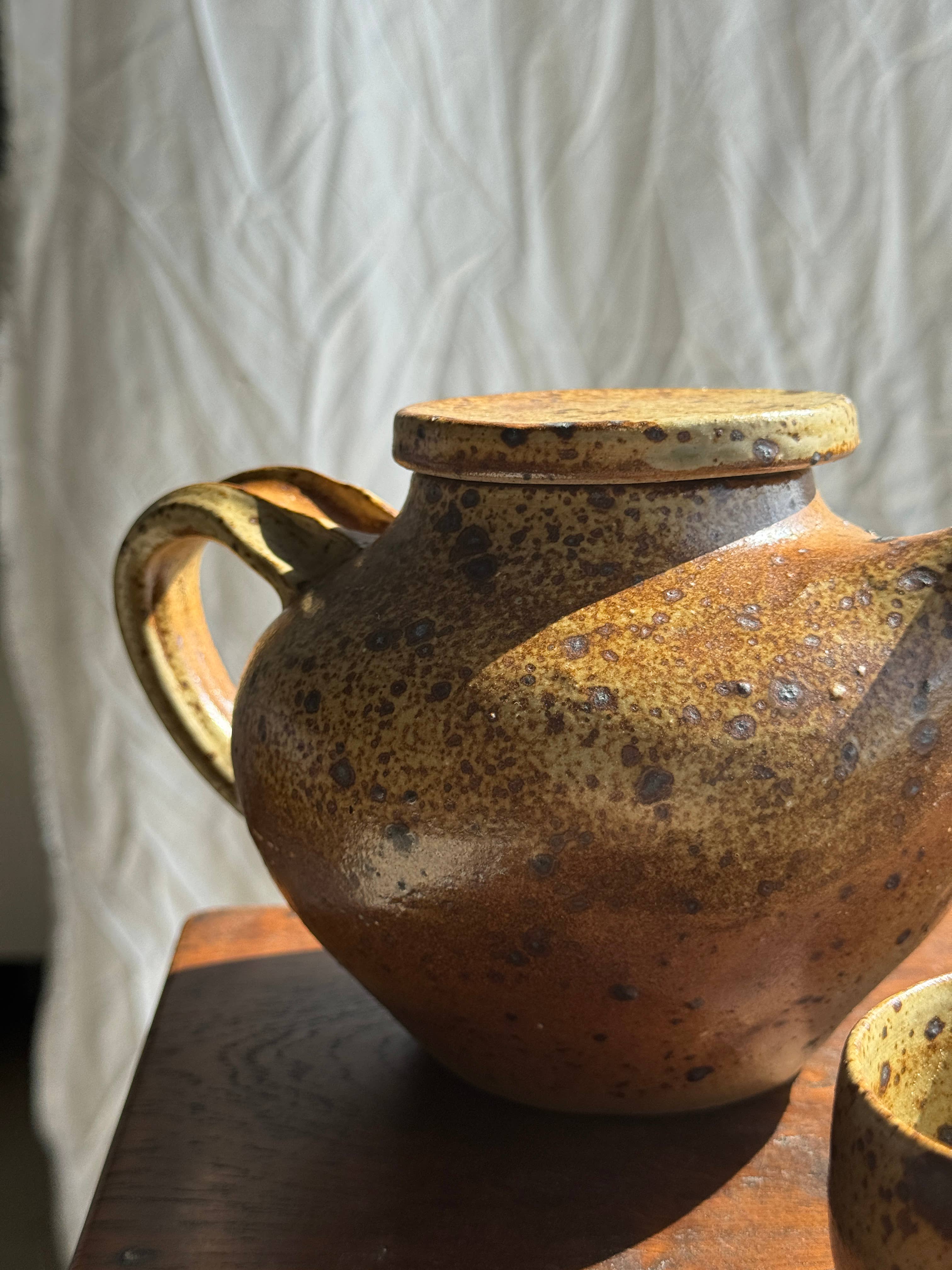brown Small stoneware tea set with teapot, cups, sugar bowl for wholesale on Faire14