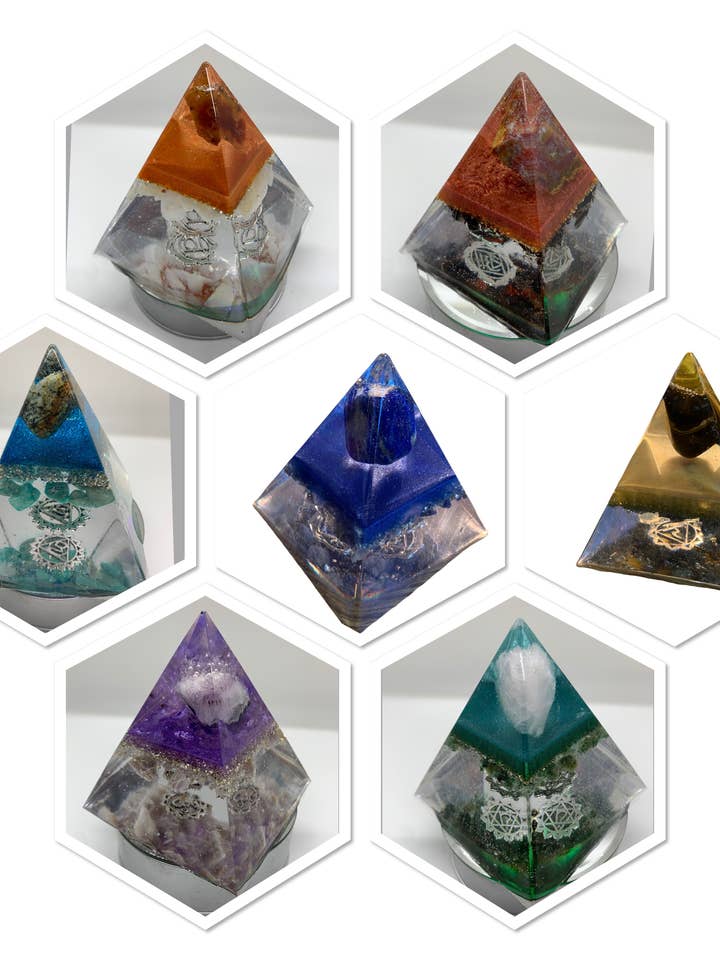 CHAKRA-SET OF 7 Orgones for wholesale by Orgonics by Driftwood Works Inc