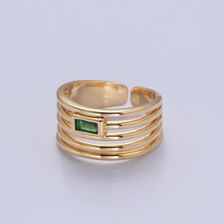 Aim Eternal - Venta al por mayor Anillo con gemas - Anillo ajustable de múltiples bandas doradas con piedra cúbica verde O2284