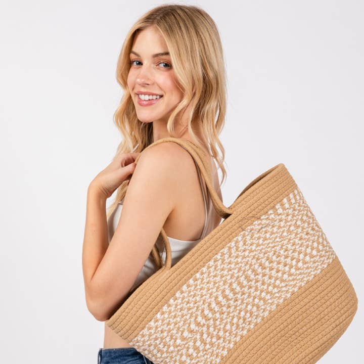 Braid Mönster Beach Tote Bag för wholesale av Collections by Fame Accessories