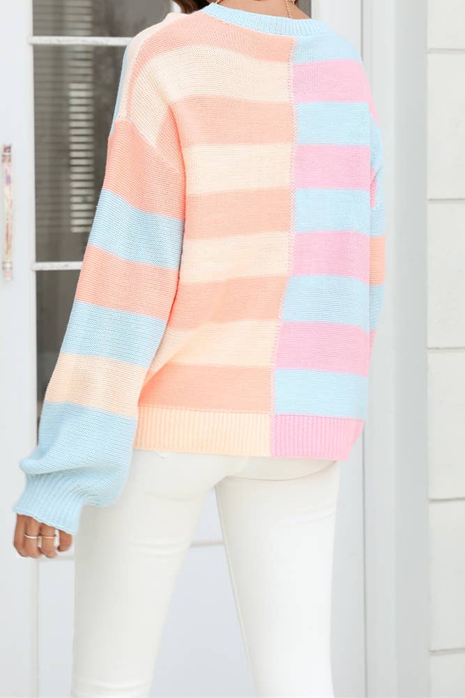 UNISHE - Wholesale Knit Sweater - Women's - Color Block Striped Knit Pullover Sweaters JYYS1523