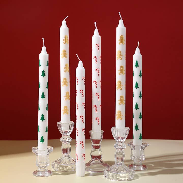 2 bougies parfumées effilées imprimées atmosphère ronde de Noël pour la vente par Candles Meta