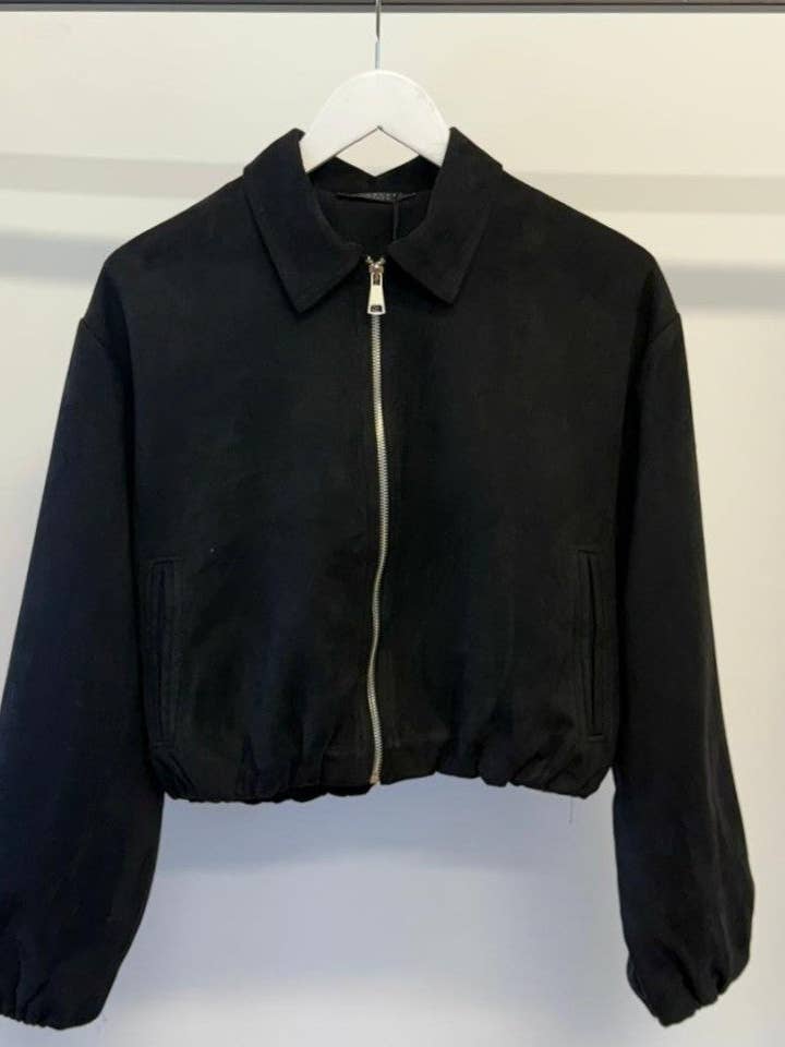 Suede Puffed Bomber in Black for wholesale by ANGELEYE