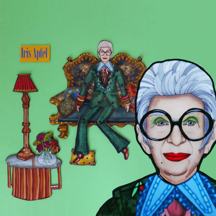 Posable fridge magnet Set Iris Apfel | Celebrity Paper Dol for wholesale by THE PAPER IDOLL