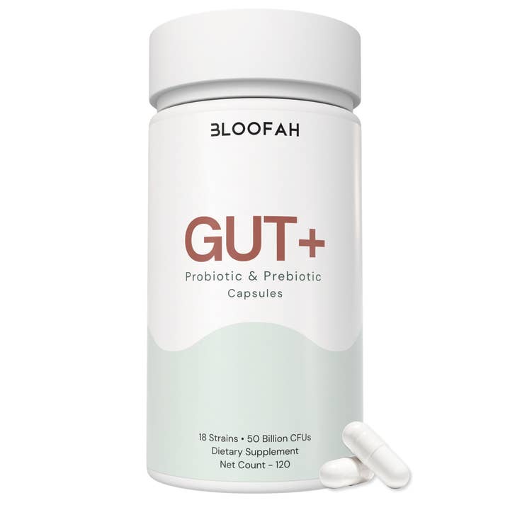 Bloofah Gut+ Probiotique pour Femmes 50 Milliards d'UFC | Formule à 18 Souches avec Prébiotique & Canneberge | Soutien Digestif & Équilibre Quotidien (120 Capsules) pour la vente par Bloofah
