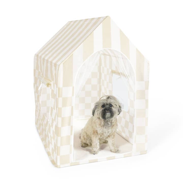 the CHECKER CABANA STRIPE Pup-ana™ Tent for wholesale by Minnidip by La Vaca