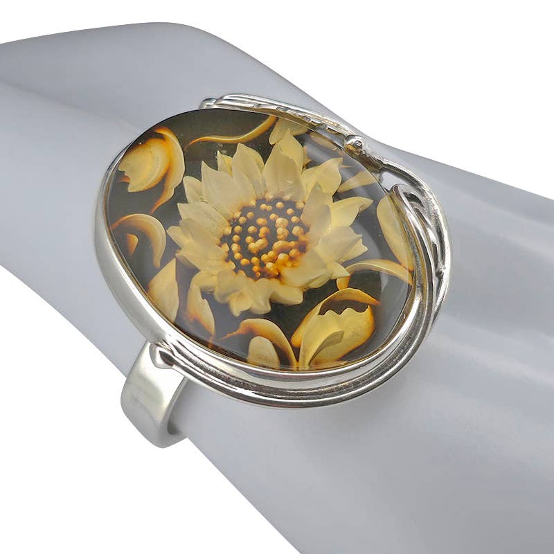 Amberman – wholesale Cocktail/statement ring – Sunflower Cameo Amber Adjustable Ring0