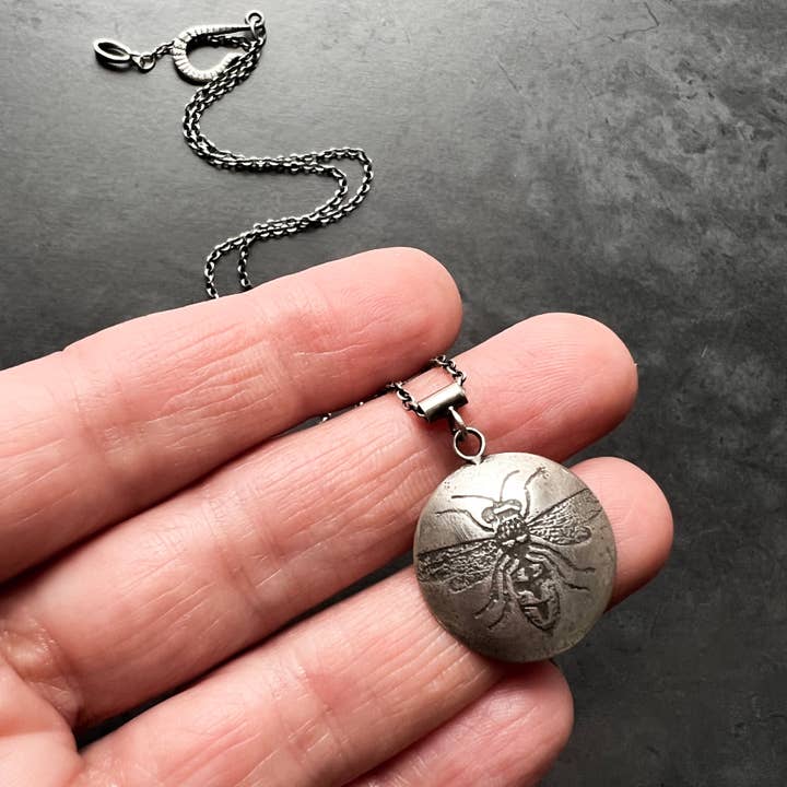 Wasp Insect Pendant Necklace in Eco-Friendly Sterling Silver — Your Choice of Necklace Chain Style and Length! for wholesale by Metal Cloth & Wood