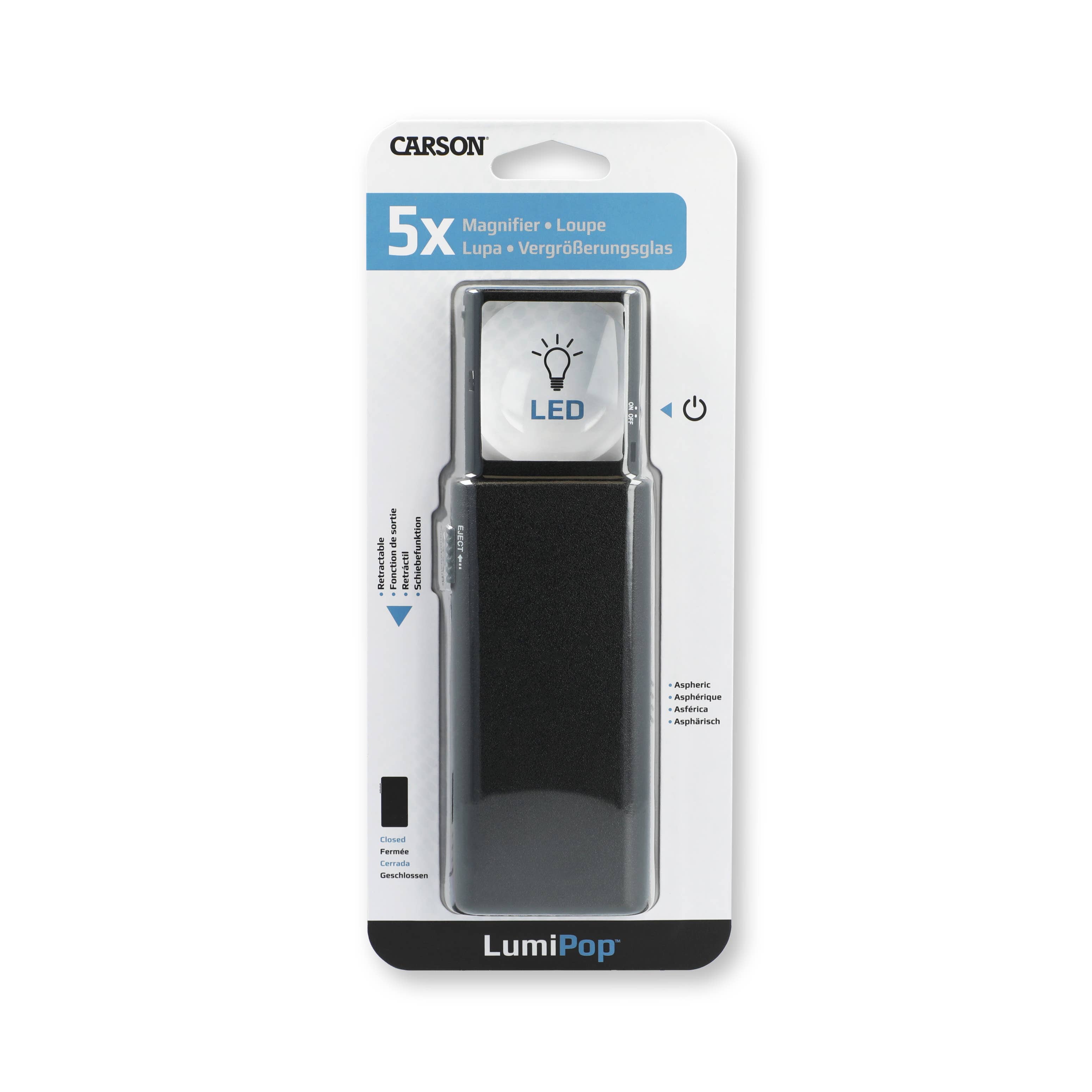 Carson - Wholesale Magnifying Glass - 5x Lighted Slide-Out Aspheric Magnifier with Protective Case3