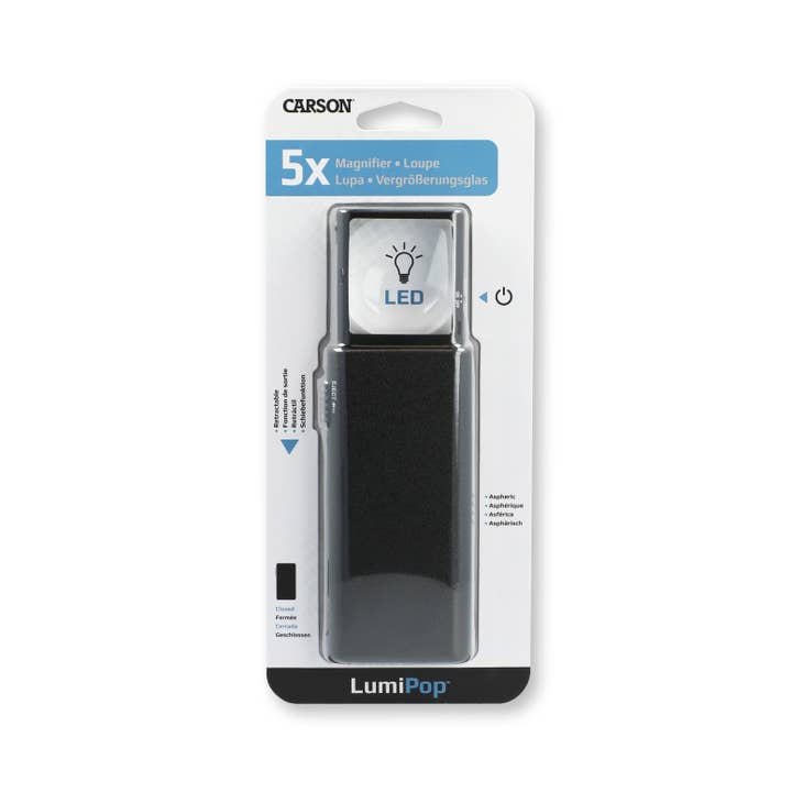 Carson - Wholesale Magnifying Glass - 5x Lighted Slide-Out Aspheric Magnifier with Protective Case3