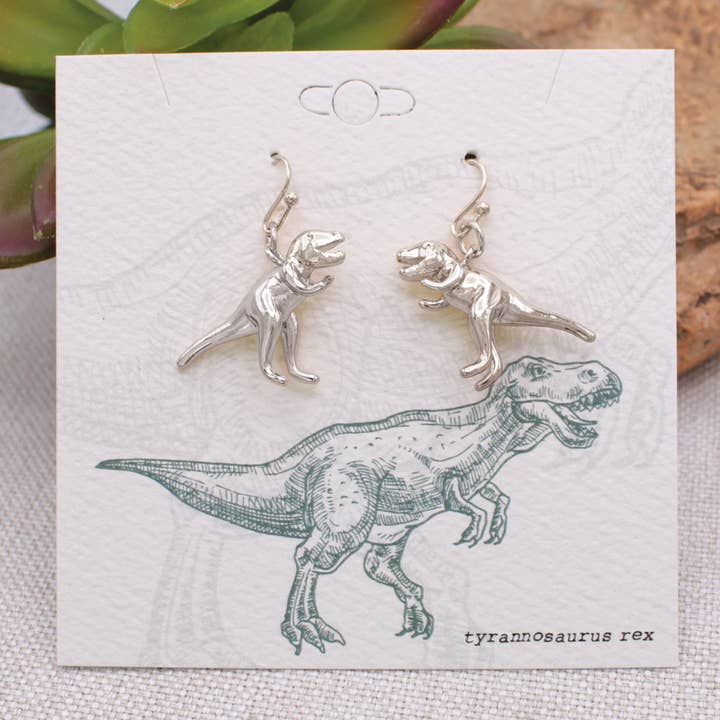 Prehistoric Times Silver Tyrannosaurus Rex Earrings for wholesale by ZAD