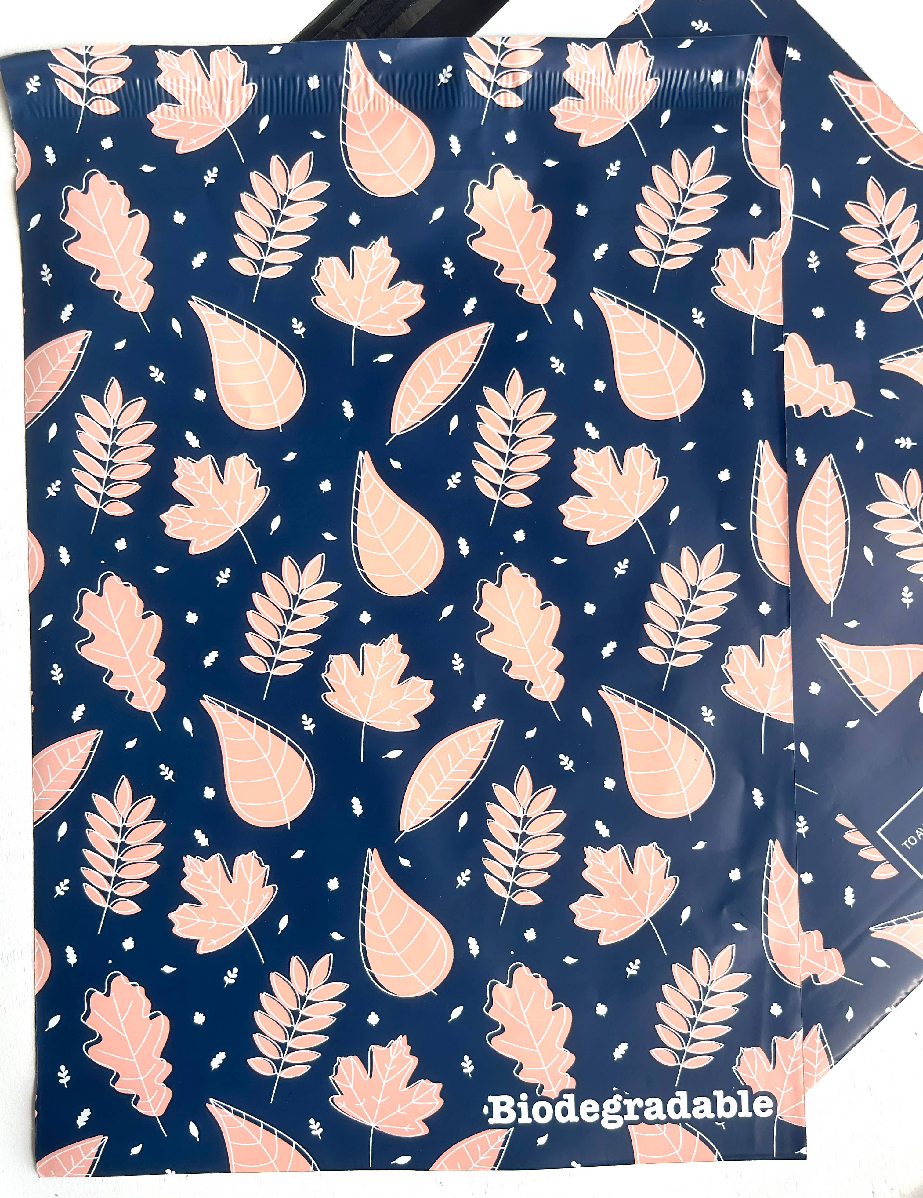 SomeFinn - Wholesale Envelopes - Leafy Luxe: Blue Poly Mailers with Leaf Design 10x13 250ct1