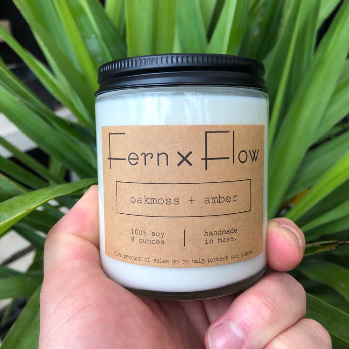 Fern x Flow Soy Candles + Home Fragrance - Wholesale Jar/Filled Candle - Oakmoss + Amber Farmhouse Year Round Glass Soy Candle - 8oz2