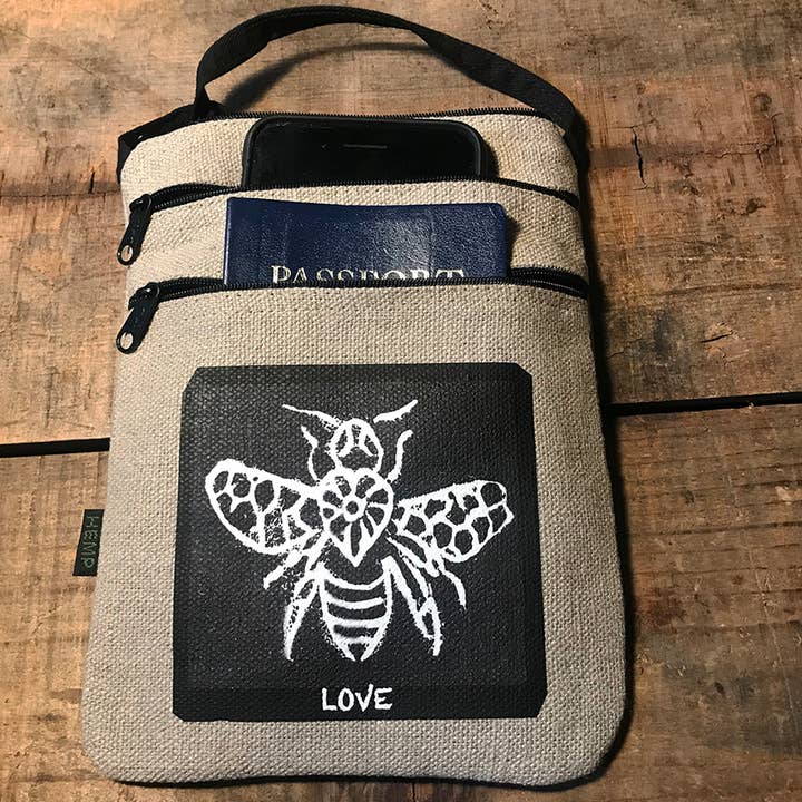 Bee Love Hemp 3 Zip Cross Body Bag for wholesale by Dharma Love