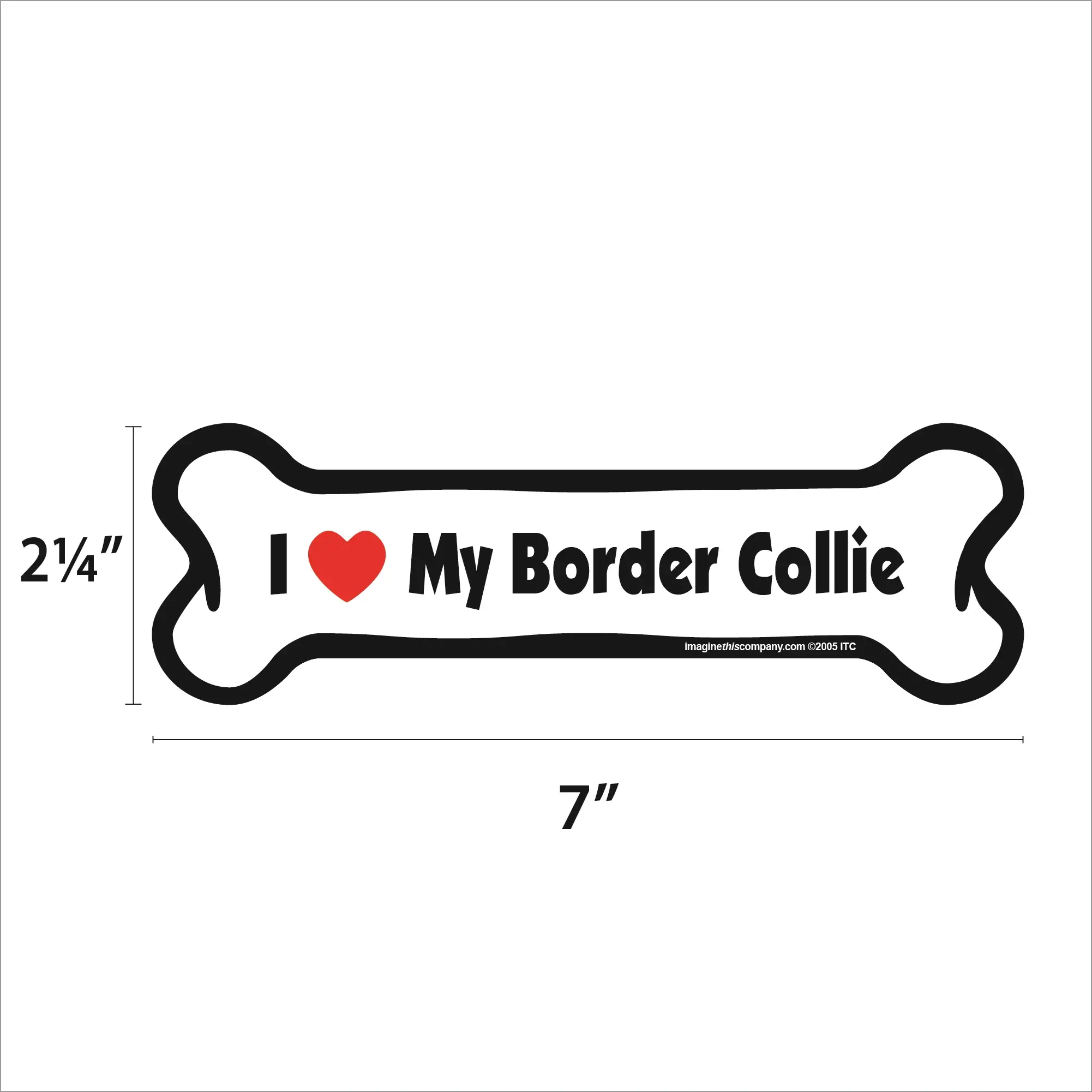 Imagine This Company - Wholesale Magnet - I Love My Border Collie  - Bone Car Magnet1