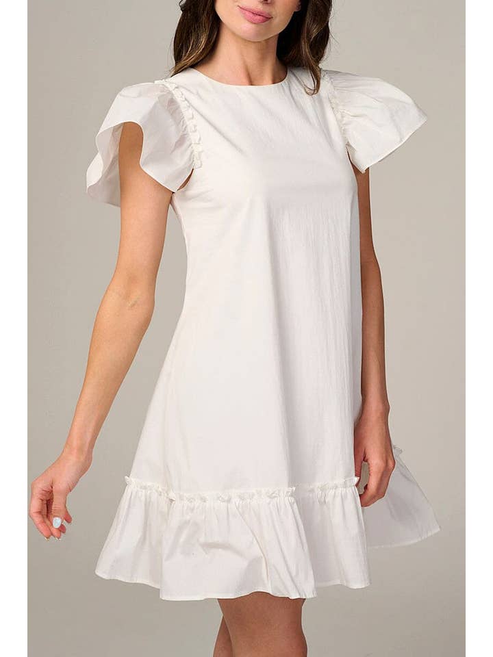 ROUSSEAU - Wholesale Dress - Women's - SHORT RUFFLE SLEEVE RUFFLE BOTTOM HEM MINI DRESS