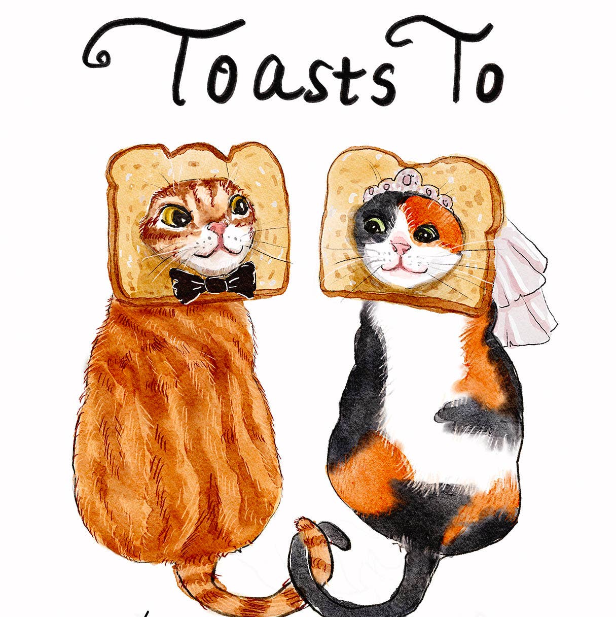 Liyana Studio – postal de casamento por atacado – Wedding Toast Cats - Cartão de Casamento Engraçado1