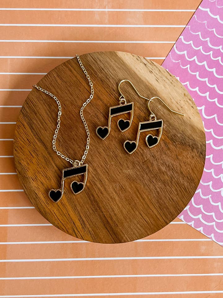 Music Note Necklace and Earrings for wholesale by Benny & Beans