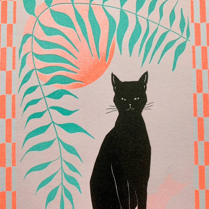 Risograph Print - Checker Cat Oranje 5x7" voor wholesale door StitchPrism