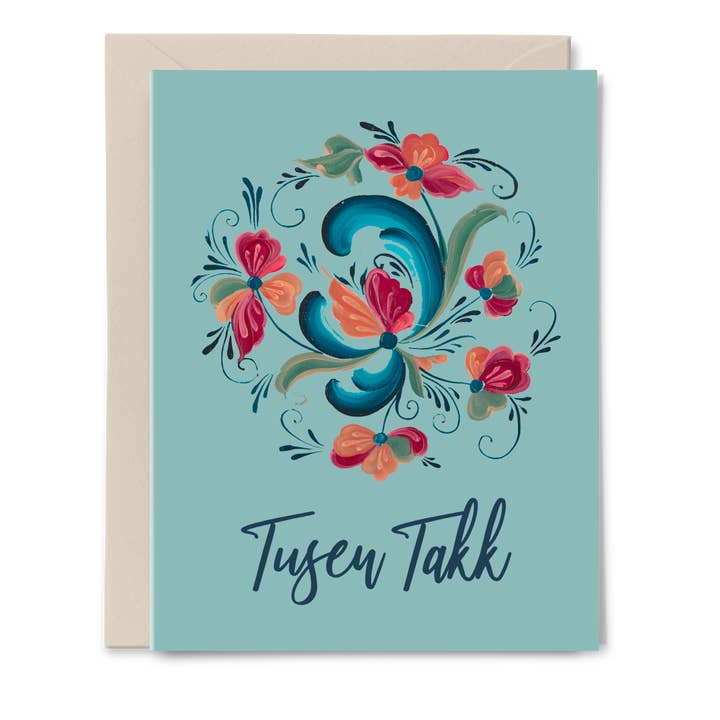 "Blue Rosemaling Thank You" - Set of 6 cards - E. Watness for wholesale by Apricity Press