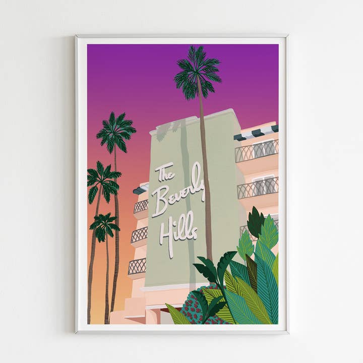 Beverly Hills Hotelplakat mit Sonnenuntergang für den Großhandel von Endless Summer Posters