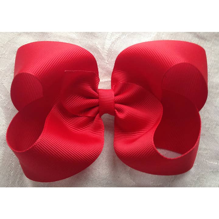 Nœud à cheveux en ruban gros-grain rouge solide de 5 pouces pour filles pour la vente par Annabelles Designs