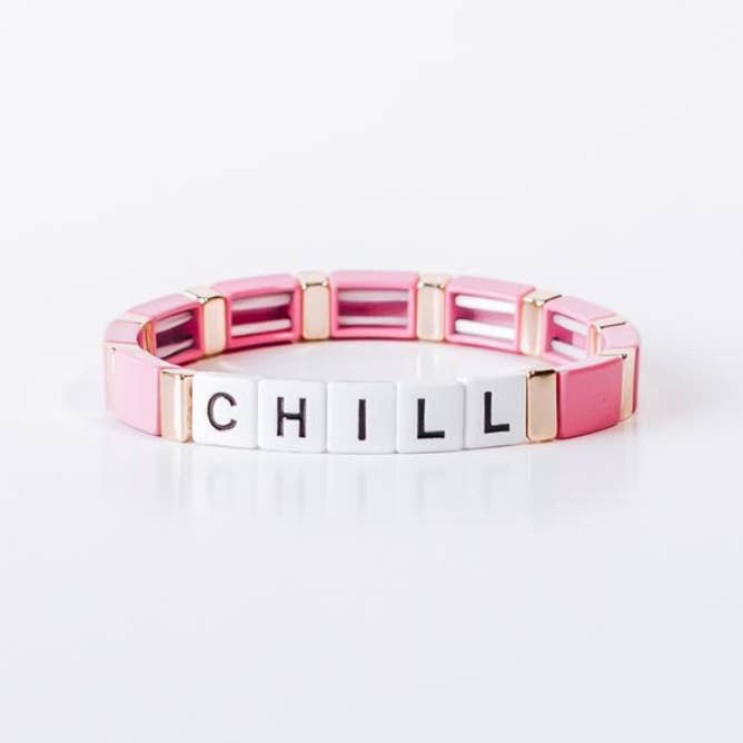 Pulsera elástica con cuentas del alfabeto CHILL Block, regalo para mujer para venta al por mayor de Candier