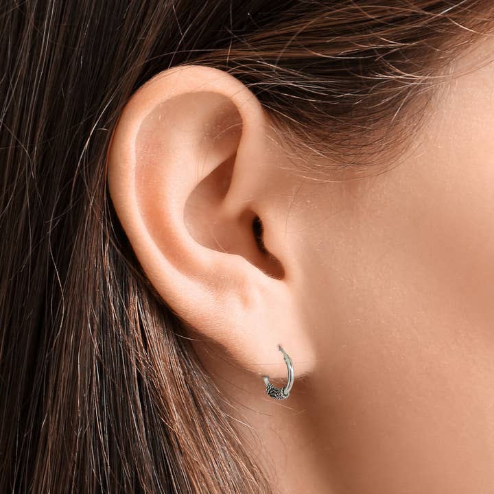 The Green Gecko - Wholesale Hoop Earrings - Tiny Bali Bead Hoop Earrings in Sterling Silver1