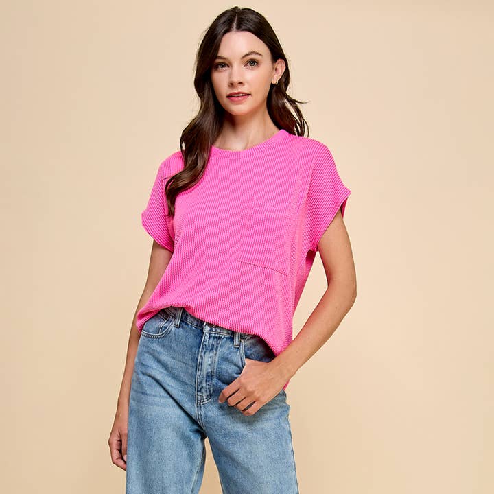 Les Amis - Wholesale Knit Top - Women's - Solid Ribbed Top with Pockets