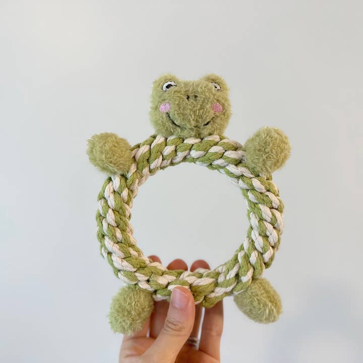 Eco-Frog Macrame Dog Toy- Plush, Squeaky, Chew Rope Toy for wholesale by Monli Handcrafted Pet Toys