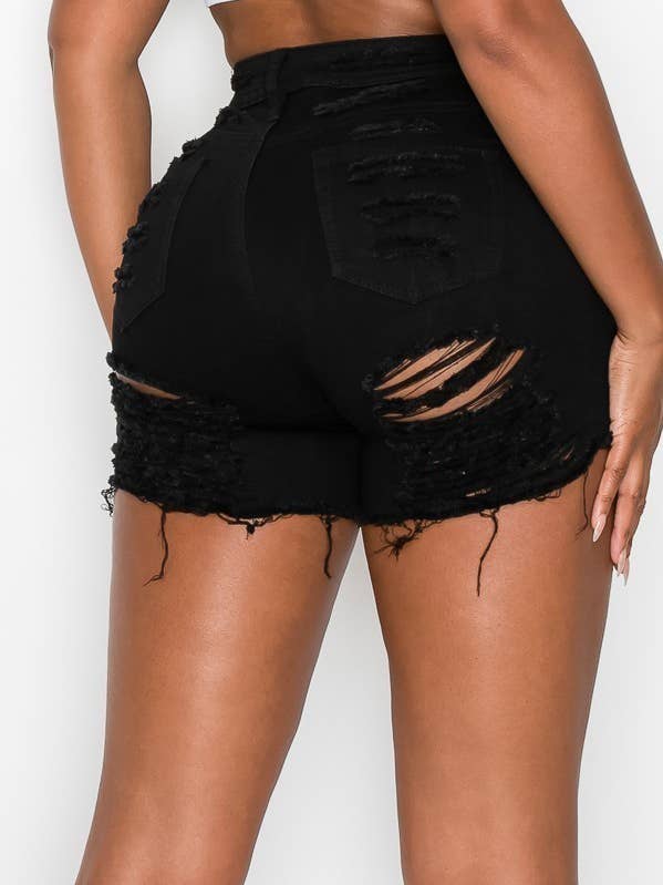 BLACK S-2109 HIGH RISE SEXY DISTRESSED WOMEN DENIM SHORTS for wholesale on Faire0
