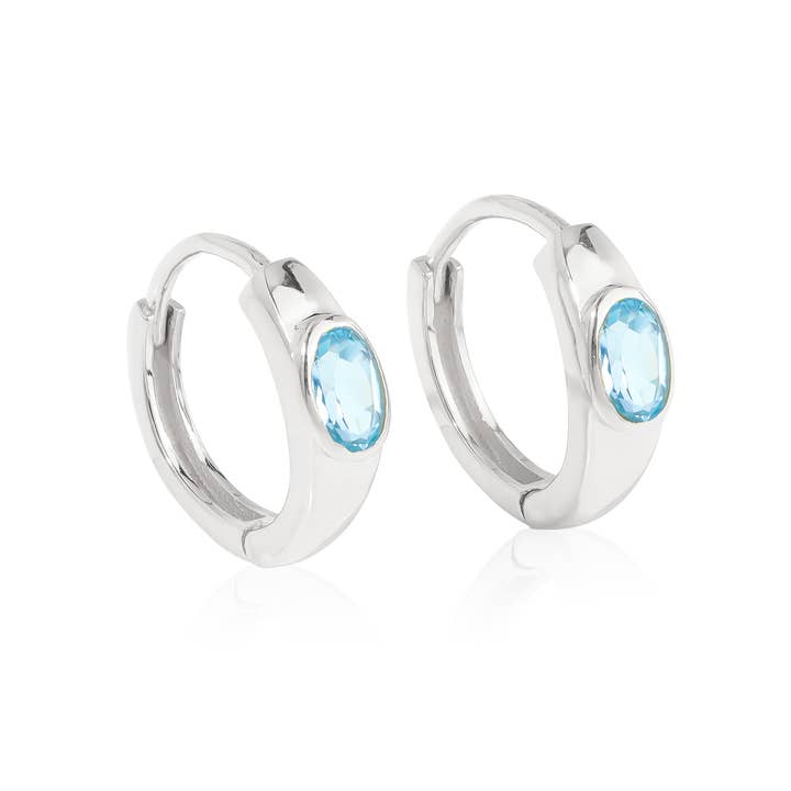 Tiramisu - Wholesale Hoop Earrings - 925 Sterling Silver Sky Blue Topaz Gemstone Hoop Earring