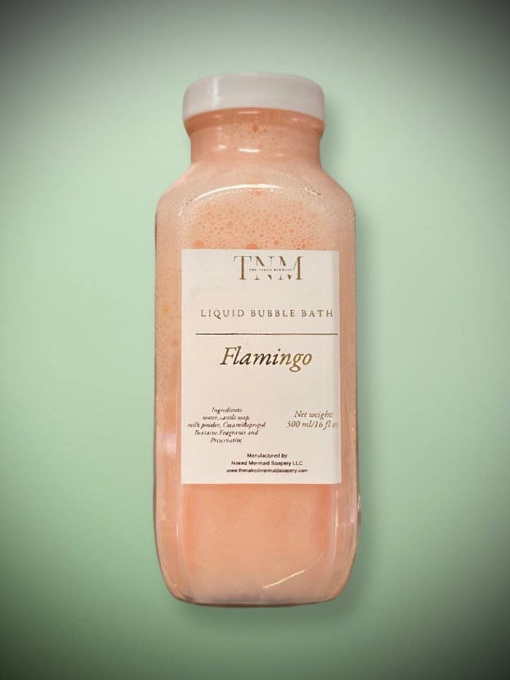 Flamingo liquid bubble bath for wholesale by The Naked Mermaid Soapery