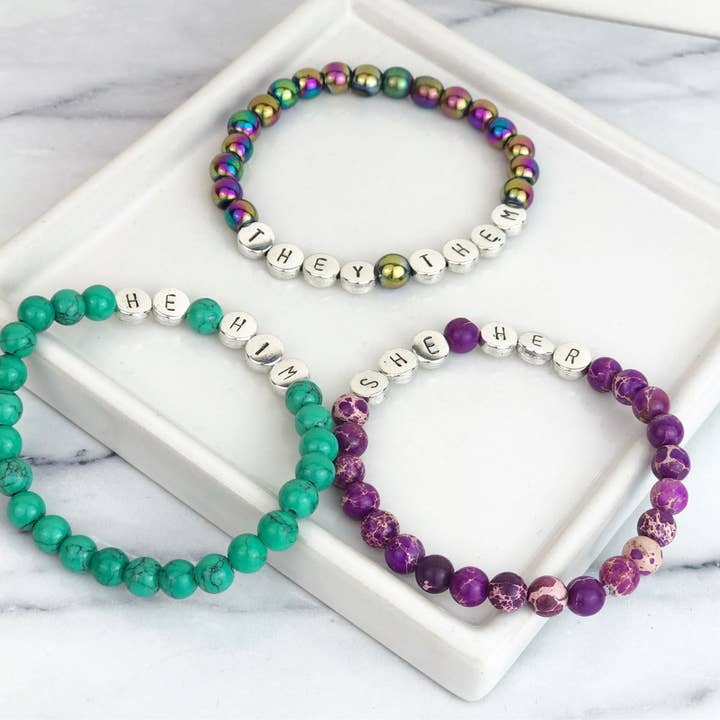 Black Tied - Wholesale Beaded Bracelet - Pronouns Bead Bracelet | He She They Xe Ze LGBT Pride Ally1