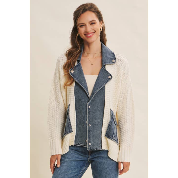 in february - Wholesale Cardigan - Women's - WASHED DENIM AND SWEATER MIXED OVERSIZED CARDIGAN13