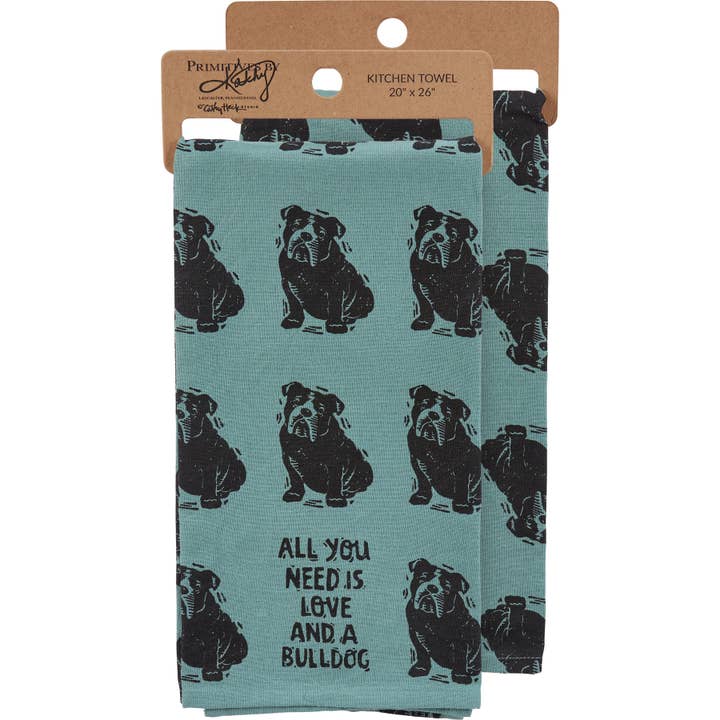 Love And A Bulldog Kitchen Towel for wholesale by Primitives by Kathy